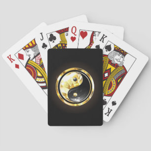 Gouden Yin Yang op zwart Pokerkaarten