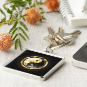 Gouden Yin Yang op zwart Sleutelhanger (Zijkant)