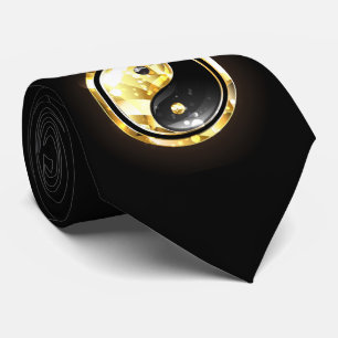 Gouden Yin Yang op zwart Stropdas