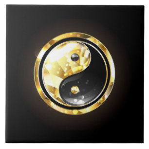 Gouden Yin Yang op zwart Tegeltje