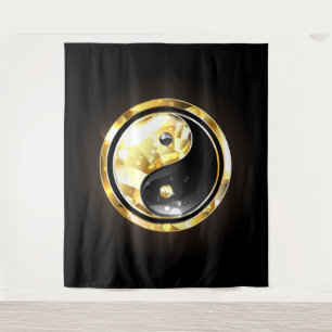 Gouden Yin Yang op zwart Wandkleed