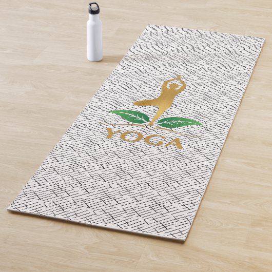 Gouden YOGA Tekst en Silhouet op Zwart Patroon Yogamat (In situ)