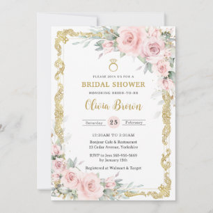 gouden zacht blush roze bloemig Vrijgezellenfeest Kaart