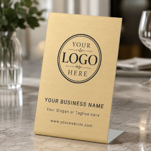 Gouden Zakelijk Bedrijfslogo Tafel Display Reclamebord Met Voetstuk