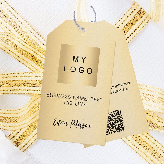 Gouden zakelijk logo foto QR-code hanglabel Cadeaulabel