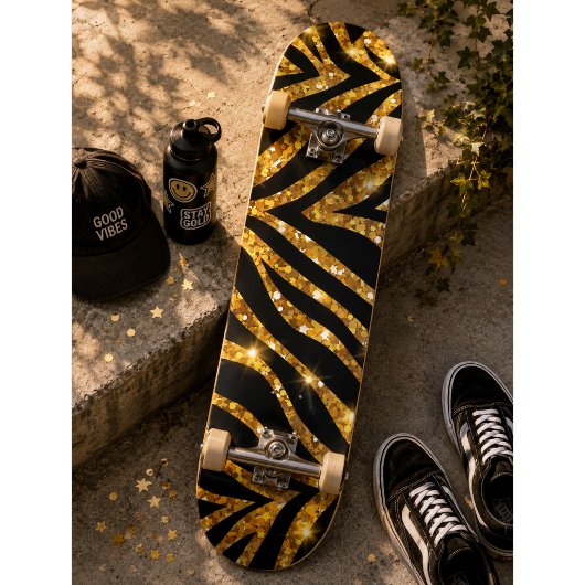 Gouden Zebra Glitterend Patroon Skateboard