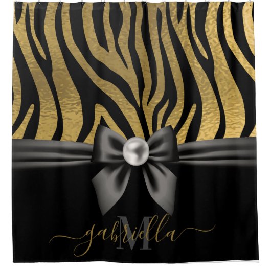 Gouden Zebra Print en Boog Douchegordijn (Voorkant)