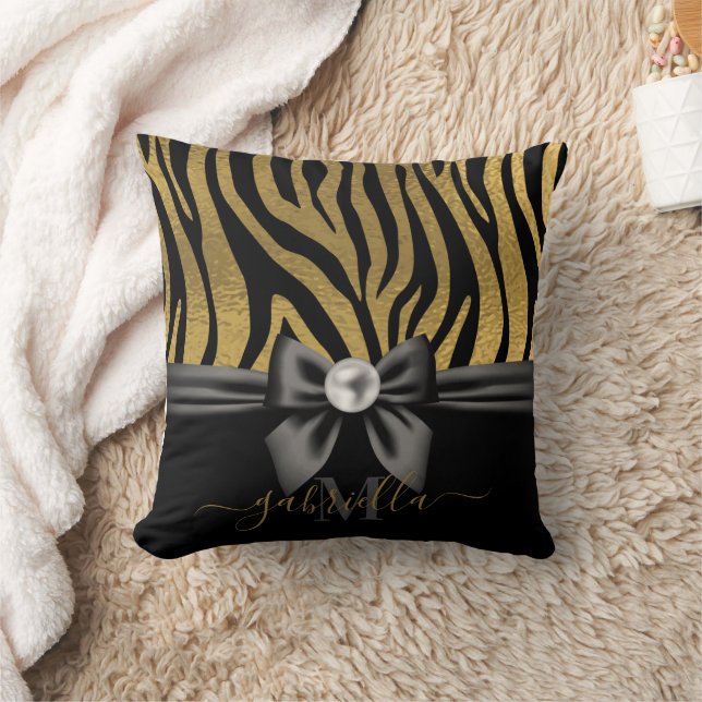 Gouden Zebra Print en Boog Kussen (Deken)