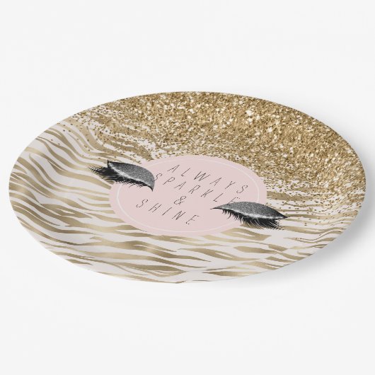 Gouden zebra print Glitzy Eyes Papieren Bordje (Gekanteld)