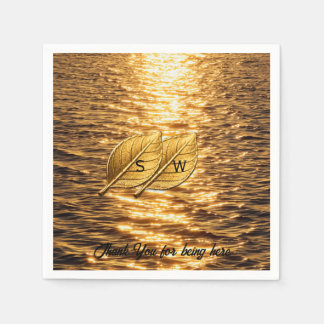 Gouden Zee en Blad Huwelijk op Maat Servet
