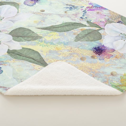 Gouden zeeschuim groen bloemenkleur waterverf chi sherpa deken (3/4)