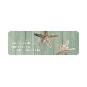 Gouden Zeester & Hout Elegante Strand Uitnodiging Etiket