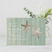 Gouden Zeester & Hout Elegante Strand Uitnodiginge Kaart (Staand voorkant)