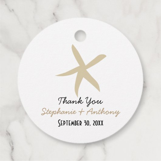 Gouden Zeester Zeevaart Strand Bruiloft Bedankt Bedankjes Labels (Achterkant)