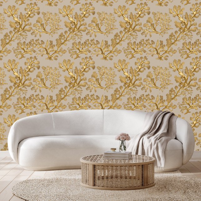 Gouden zeewier tegen zandschil stok behang (Creator heeft geüpload)