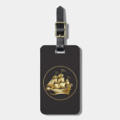 Gouden zeilboot nautische gepersonaliseerd bagagelabel (Voorkant verticaal)
