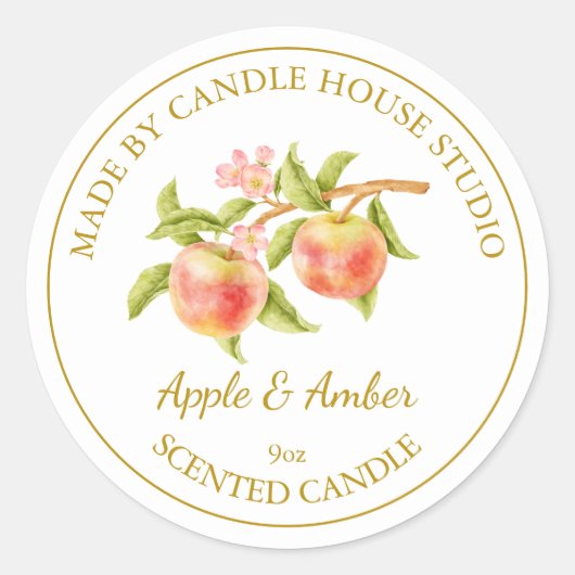 Gouden Zelfgemaakte Apple Candle Label | Wit (Voorkant)