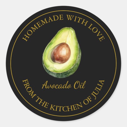 Gouden zelfgemaakte avocado olie label | Zwart (Voorkant)