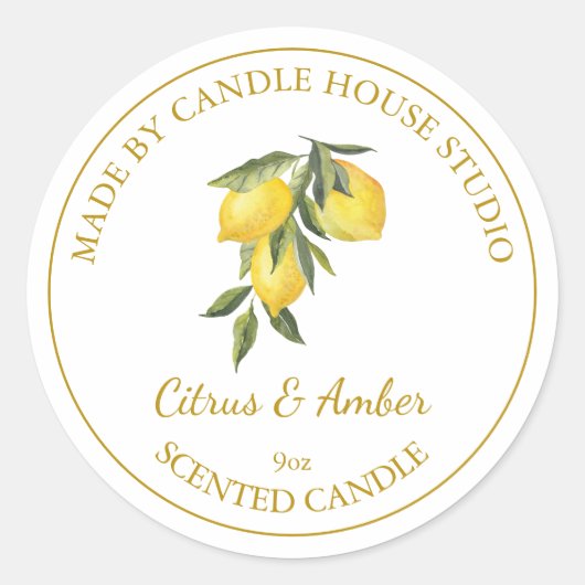 Gouden Zelfgemaakte Citrus Candle Label | Wit (Voorkant)
