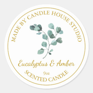 Gouden Zelfgemaakte Eucalyptus Kaars Label Wit