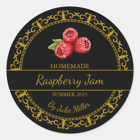 gouden zelfgemaakte framboos jam label | Zwart (Voorkant)