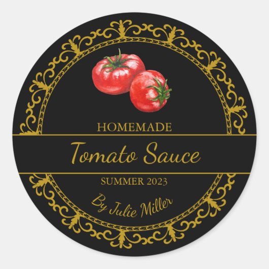 gouden zelfgemaakte tomatensaus label | Zwart (Voorkant)