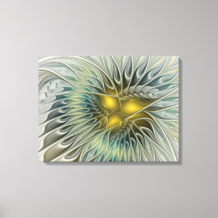 Gouden Zilveren Bloem Fantasy abstracte Fractale K Canvas Afdruk