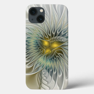 Gouden Zilveren Bloem Fantasy abstracte Fractale K iPhone 13 Hoesje