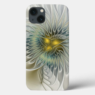 Gouden Zilveren Bloem Fantasy abstracte Fractale K iPhone 13 Hoesje