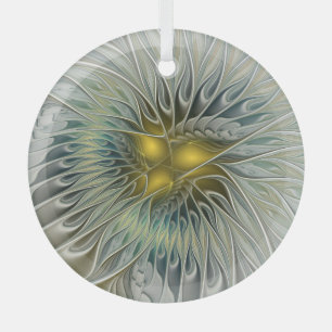 Gouden Zilveren Bloem Fantasy Abstracte Fractale K Glas Ornament