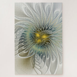 Gouden Zilveren Bloem Fantasy abstracte Fractale K Legpuzzel