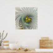 Gouden Zilveren Bloem Fantasy abstracte Fractale K Poster (Keuken)