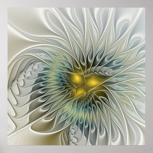 Gouden Zilveren Bloem Fantasy abstracte Fractale K Poster (Voorkant)