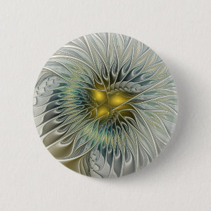 Gouden Zilveren Bloem Fantasy abstracte Fractale K Ronde Button 5,7 Cm