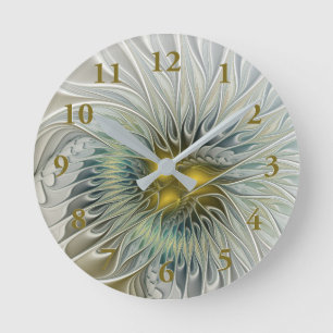 Gouden Zilveren Bloem Fantasy abstracte Fractale K Ronde Klok