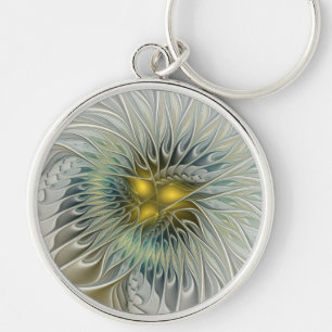 Gouden Zilveren Bloem Fantasy Abstracte Fractale K Sleutelhanger