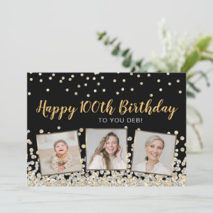 Gouden Zilveren Confetti Fotocollage 100e Verjaard Kaart