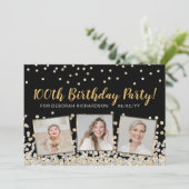 Gouden Zilveren Confetti Fotocollage 100e Verjaard Kaart (Staand voorkant)