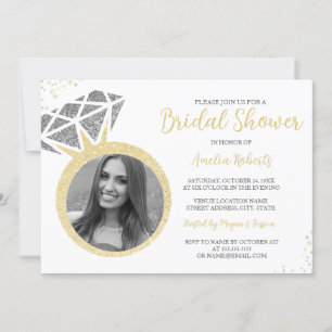 Gouden Zilveren Foto Glitter Ring Bruiloft Feest Kaart