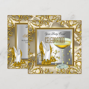 Gouden Zilveren Hoge Hak Schoenen Champagne Kaart