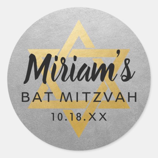 Gouden Zilveren Vleermuis Mitzvah Ster van David N Ronde Sticker (Voorkant)