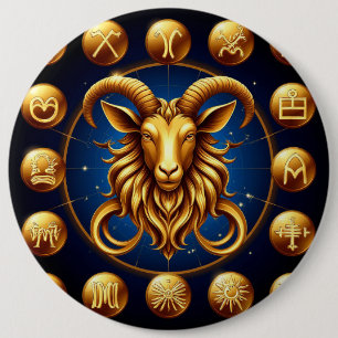 Gouden Zodiac Steenbok Design Ronde Button 6,0 Cm