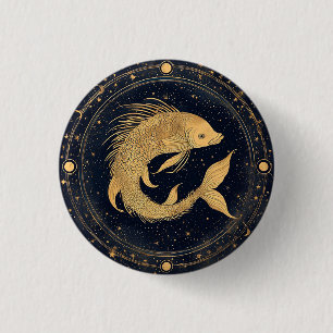 Gouden Zodiac Vissen Illustratie Ronde Button 3,2 Cm