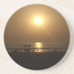 Gouden Zomerzonsondergang Reflectie op het strand Zandsteen Onderzetter