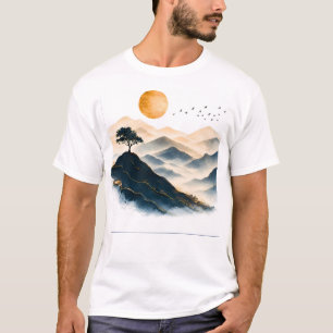 Gouden Zon Berglandschap Heren T-shirt   Tee