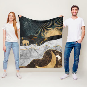 Gouden Zon en Maan met Olifant in Kosmisch Marmer Fleece Deken