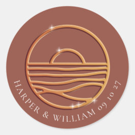 Gouden zon logo bruiloft ronde sticker