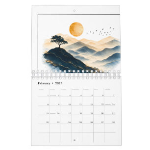 Gouden Zon Met Berglandschap Kalender