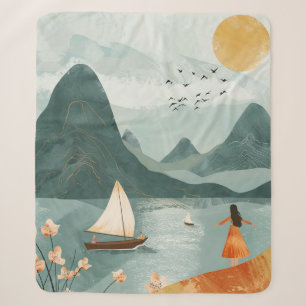 Gouden Zon Teal Meer Romantische Berg Ontsnapping Sherpa Deken
