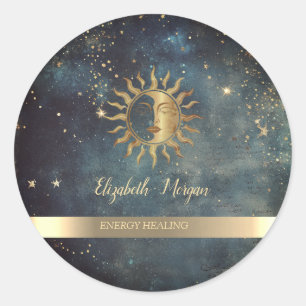 Gouden Zon Waterverf Ronde Sticker
